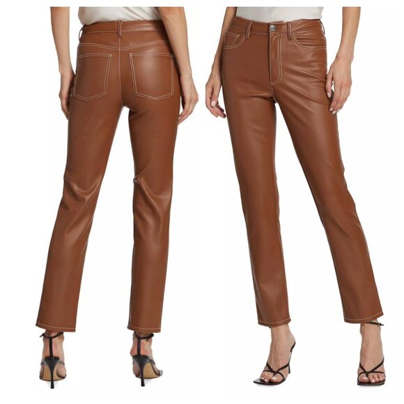 Staud Elliot Faux Leather Pants In Whiskey Brand New - Picture 2 of 4